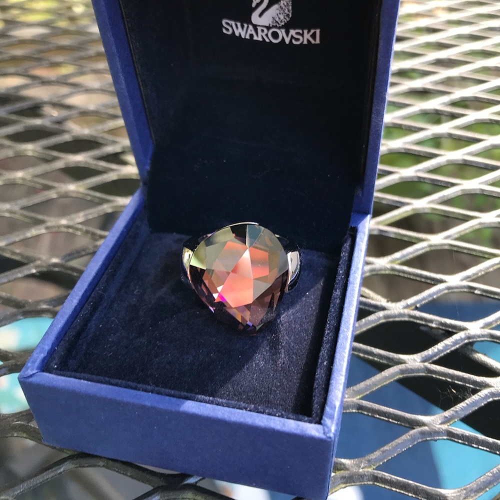 Vintage Swarovski Crystal Smoky Quartz Stunning Ring Size 6